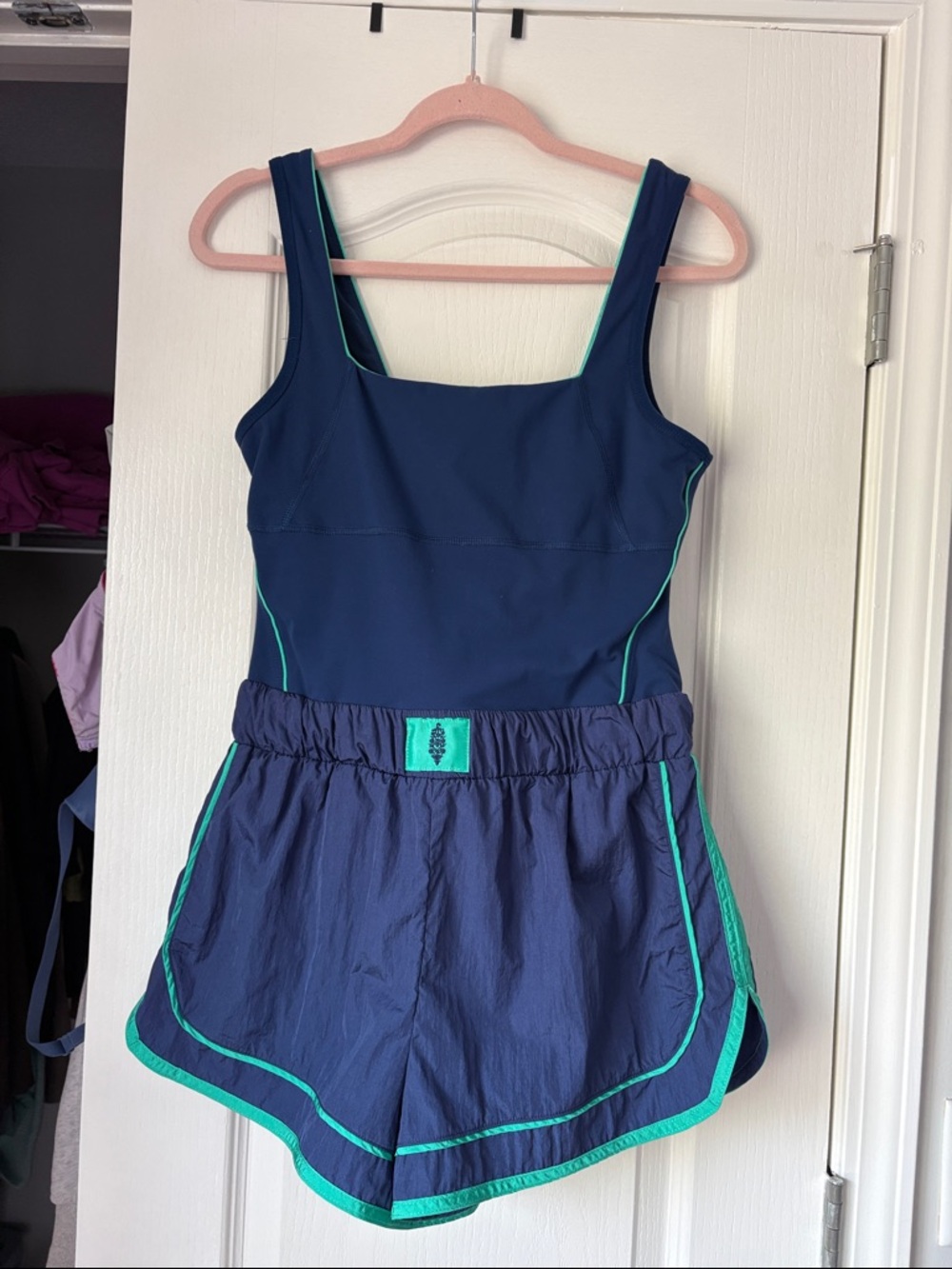 Free People Navy and Teal Athletic Romper